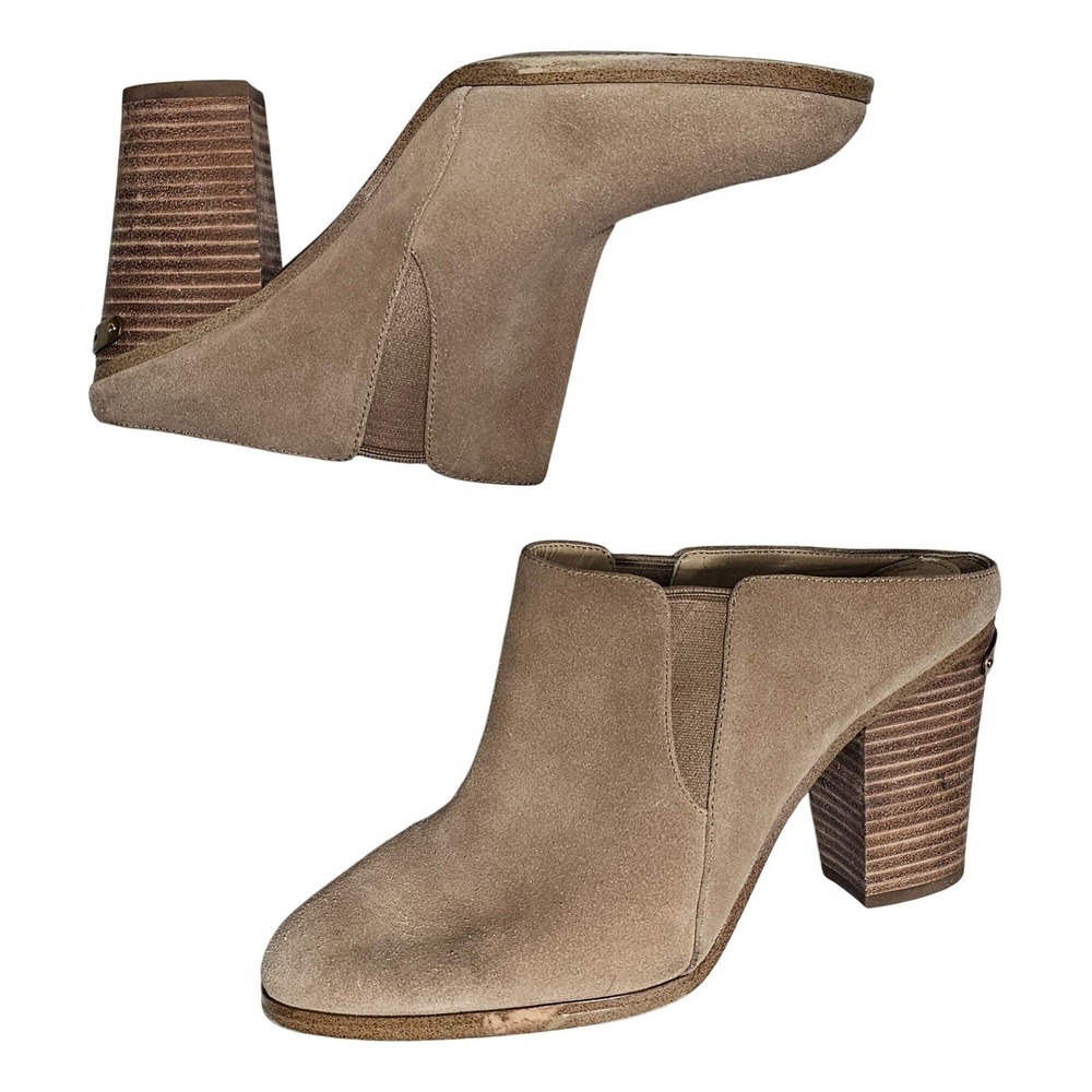 Michael Kors Tan Suede Block Heel Mules Ankle Booties Shoes Women's 8M